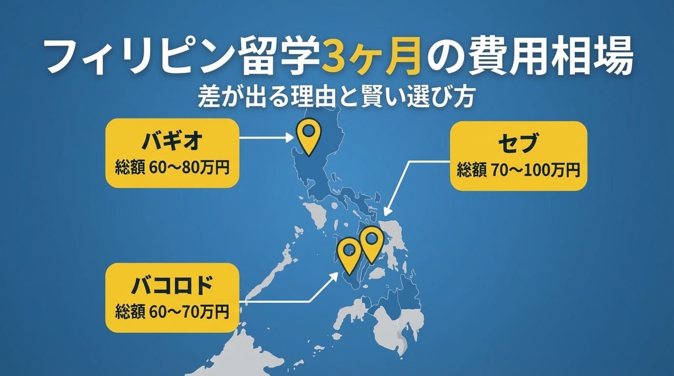 フィリピン留学3ヶ月の費用相場は？60万円〜100万円の差が出る理由と